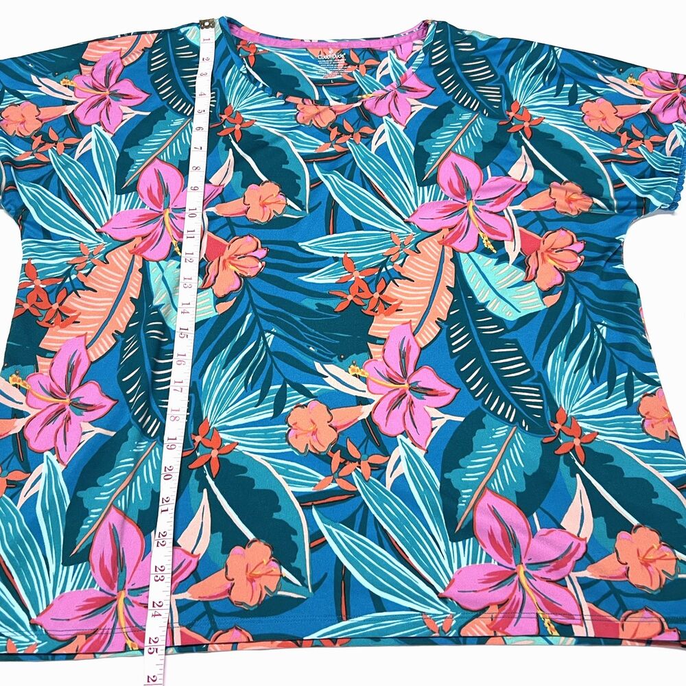 Cuddl Duds Women’s Tropical Floral Lounge Pajama Round Neck Top Tee Size Large - Picture 13 of 16